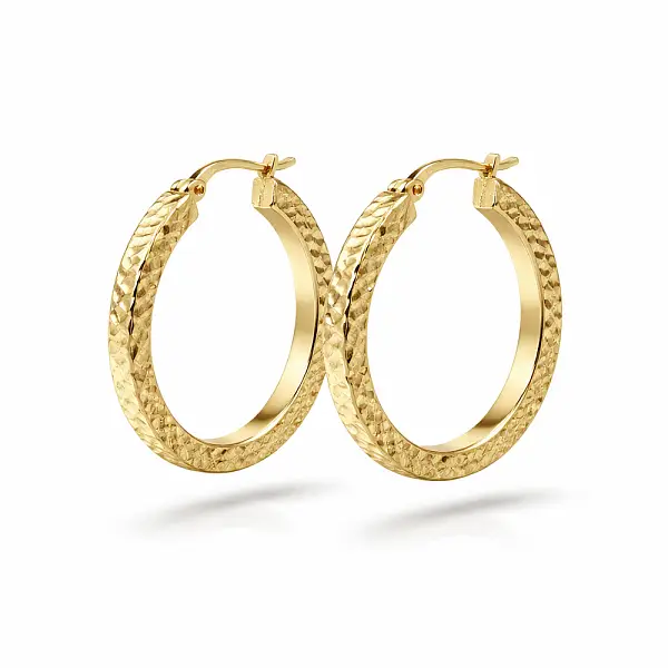 Yellow Gold Hoop Earrings with Diamond-Cut Finish