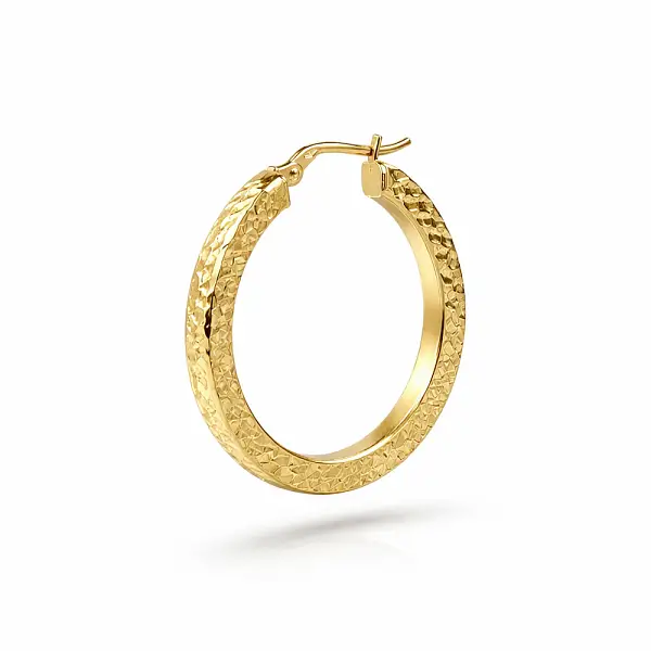 Yellow Gold Hoop Earrings with Diamond-Cut Finish