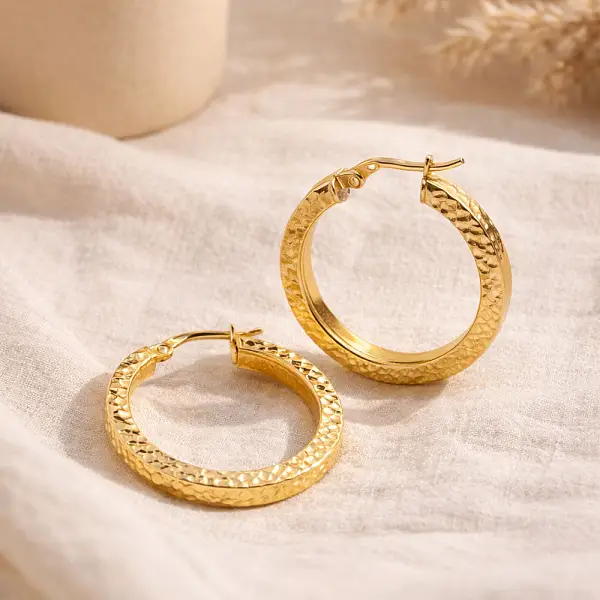 Yellow Gold Hoop Earrings with Diamond-Cut Finish