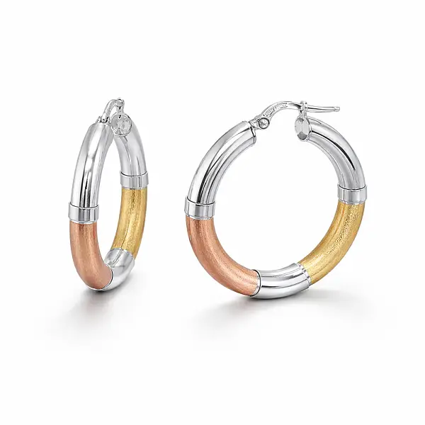 Hoop Earrings in Three-Tone Gold