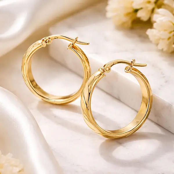 Yellow Gold Hoop Earrings with a Soft Matte Finish