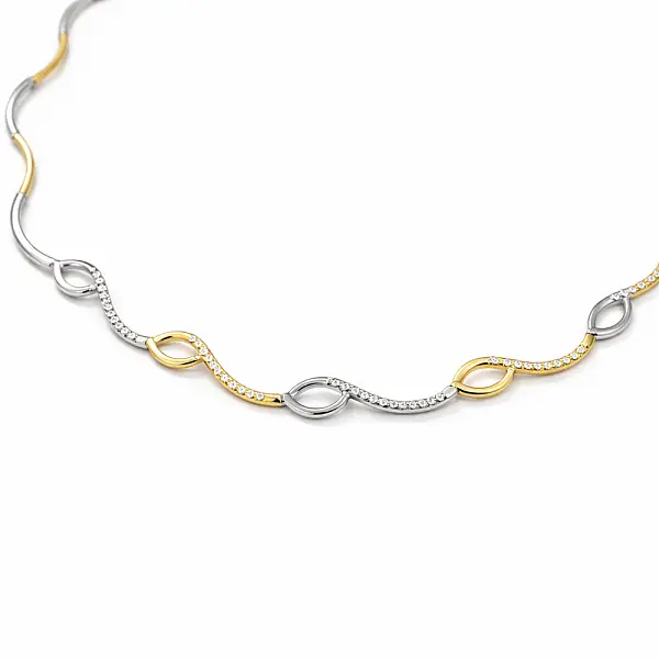 Two-Tone Gold Necklace with Zirconia