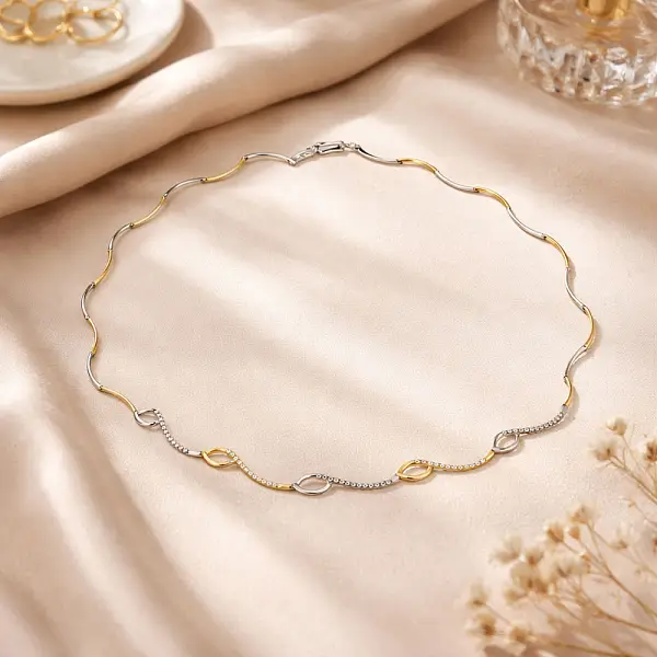Two-Tone Gold Necklace with Zirconia