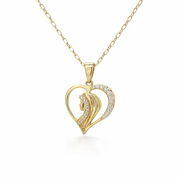 Gold Madonna Heart Pendant with Zirconia
