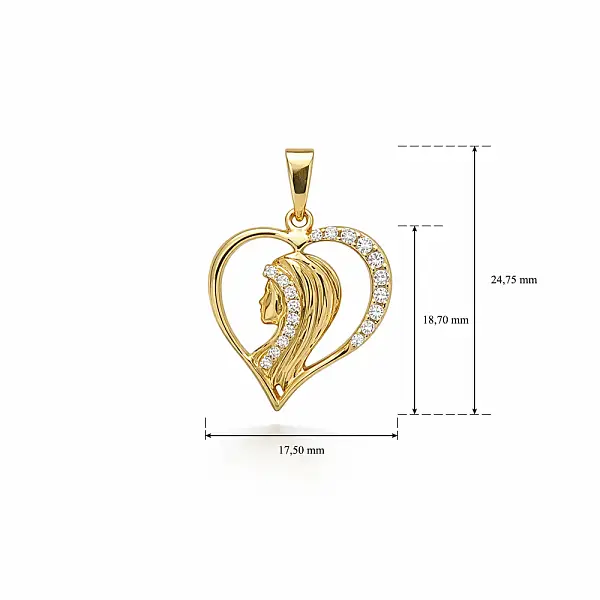 Gold Madonna Heart Pendant with Zirconia