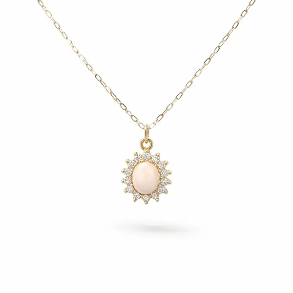 Gold Pendant with Opal and Zirconia