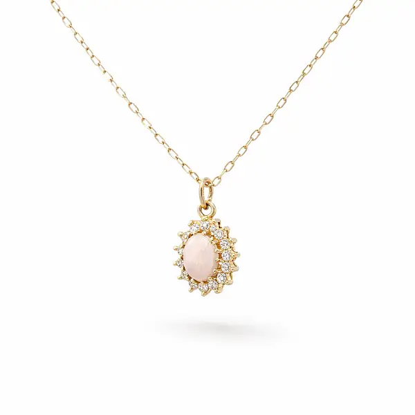 Gold Pendant with Opal and Zirconia