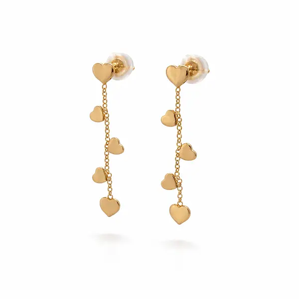 Gold Drop Earrings with Hearts