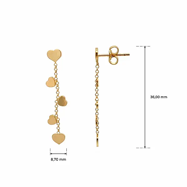 Gold Drop Earrings with Hearts