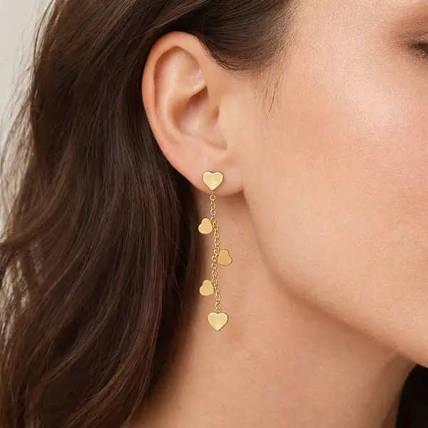 Gold Drop Earrings with Hearts