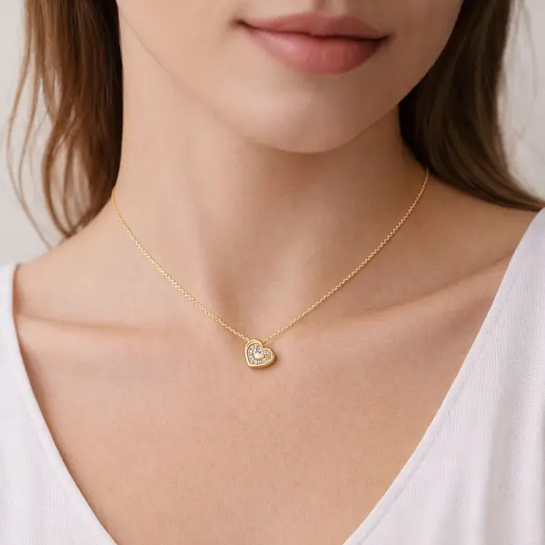 Gold Heart Necklace with Zirconias