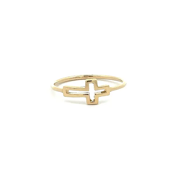 Gold Minimalist Ring with Cross Motif