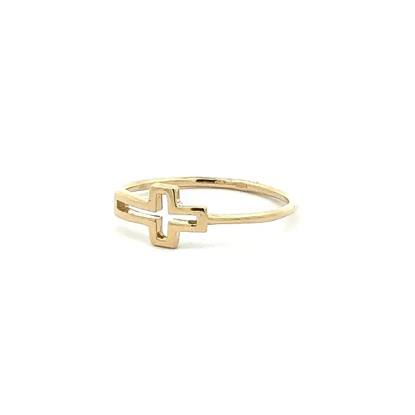 Gold Minimalist Ring with Cross Motif