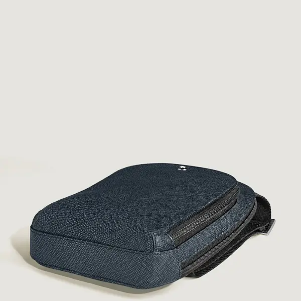 Montblanc Sartorial – Medium Crossbody Bag in Leather, Tweed Blue MB220356