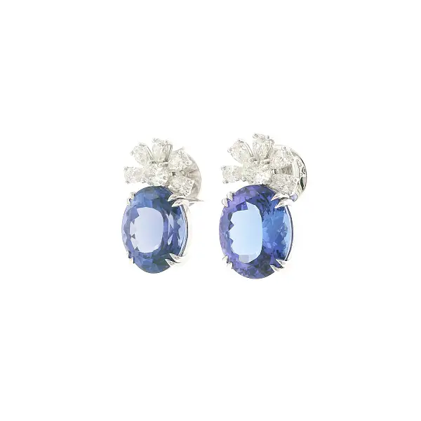 Luxury Tanzanite and Diamond Earrings in 18kt White Gold