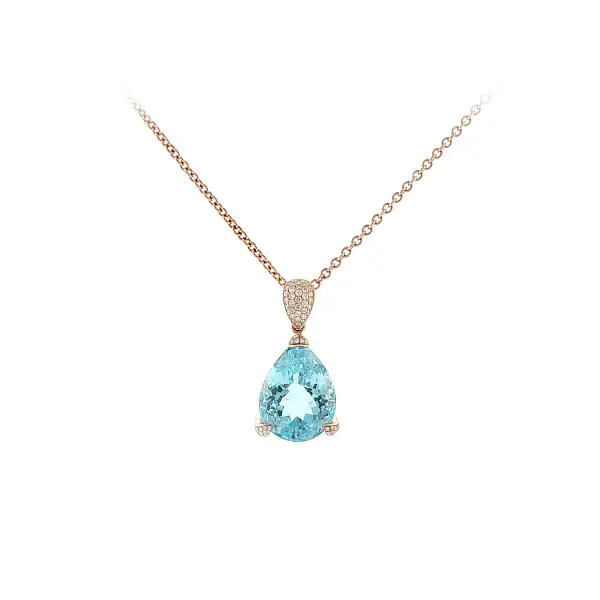 Luxury Necklace with Blue Topaz and Diamonds in Rose Gold