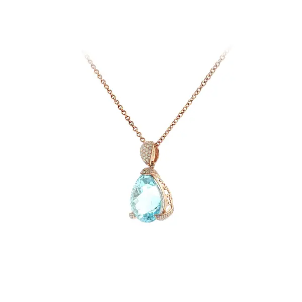 Luxury Necklace with Blue Topaz and Diamonds in Rose Gold