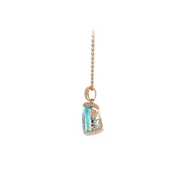Luxury Necklace with Blue Topaz and Diamonds in Rose Gold