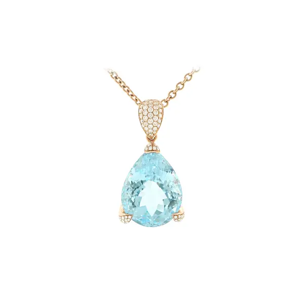 Luxury Necklace with Blue Topaz and Diamonds in Rose Gold
