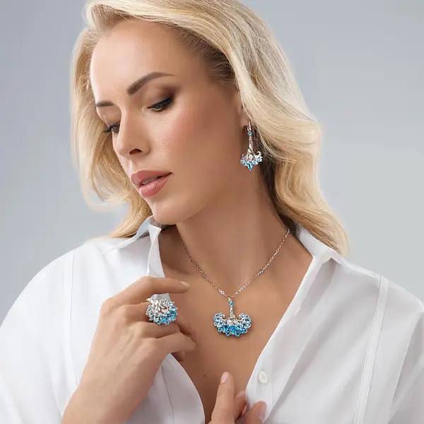 Gold Pendant with Blue Topaz and Diamonds Magerit Gea Genus