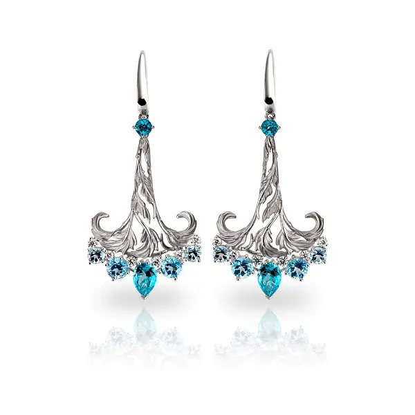 Gold Earrings with Blue Topaz and Diamonds Gea Genus