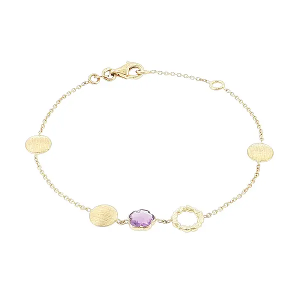 14k Gold Bracelet with Amethyst and Gold Elements