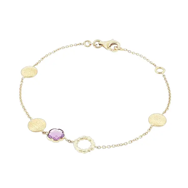 14k Gold Bracelet with Amethyst and Gold Elements