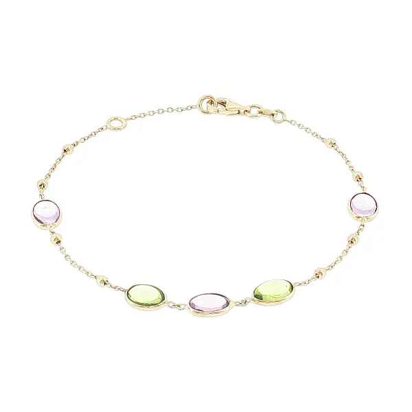 14k Gold Bracelet with Colored Gemstones and Beads