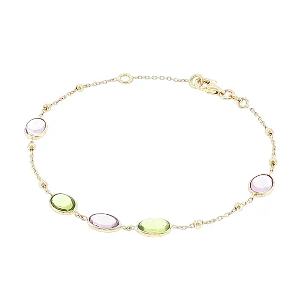 14k Gold Bracelet with Colored Gemstones and Beads