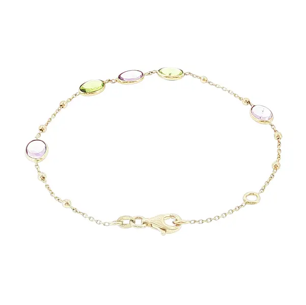 14k Gold Bracelet with Colored Gemstones and Beads