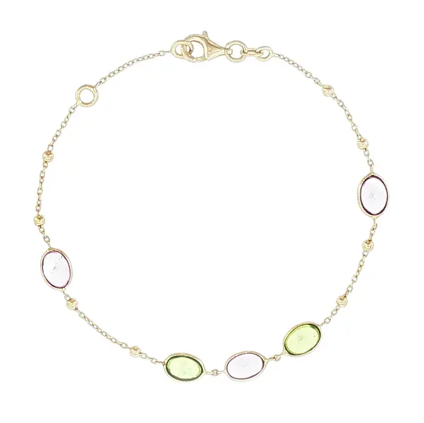 14k Gold Bracelet with Colored Gemstones and Beads