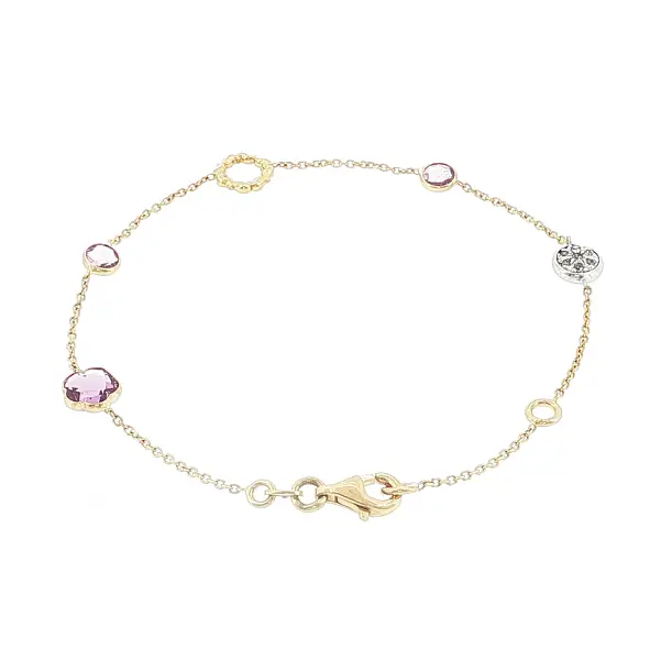 14k Gold Bracelet with Amethyst and Decorative Elements