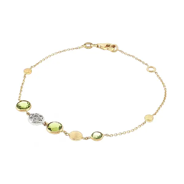 Gold bracelet 14K with peridots and zirconia