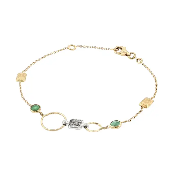 14k Gold Bracelet with Green Stones and Zircons