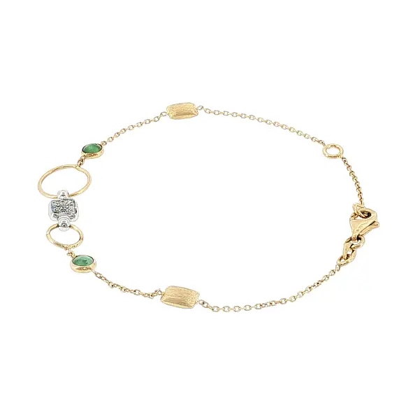 14k Gold Bracelet with Green Stones and Zircons