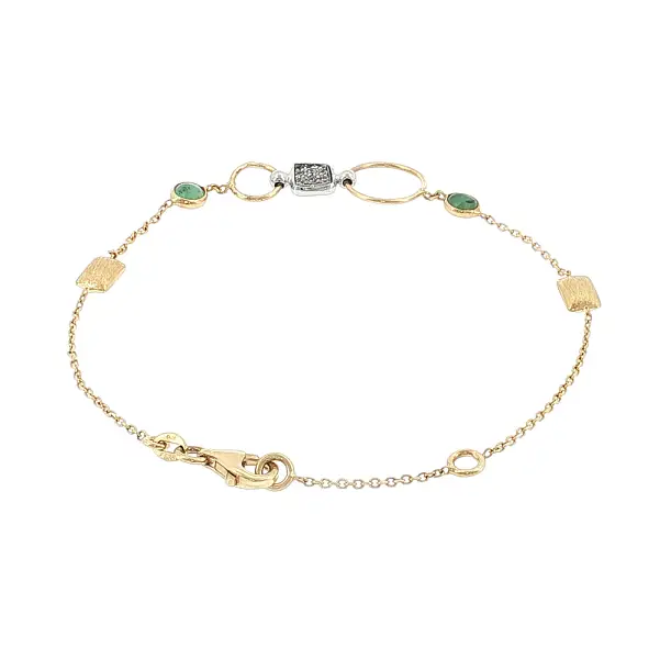 14k Gold Bracelet with Green Stones and Zircons