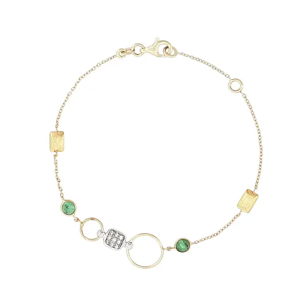 14k Gold Bracelet with Green Stones and Zircons