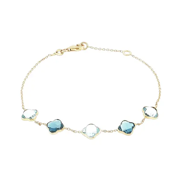 14K Gold Bracelet with Blue Clover-Shaped Stones