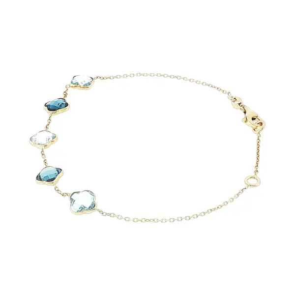 14K Gold Bracelet with Blue Clover-Shaped Stones
