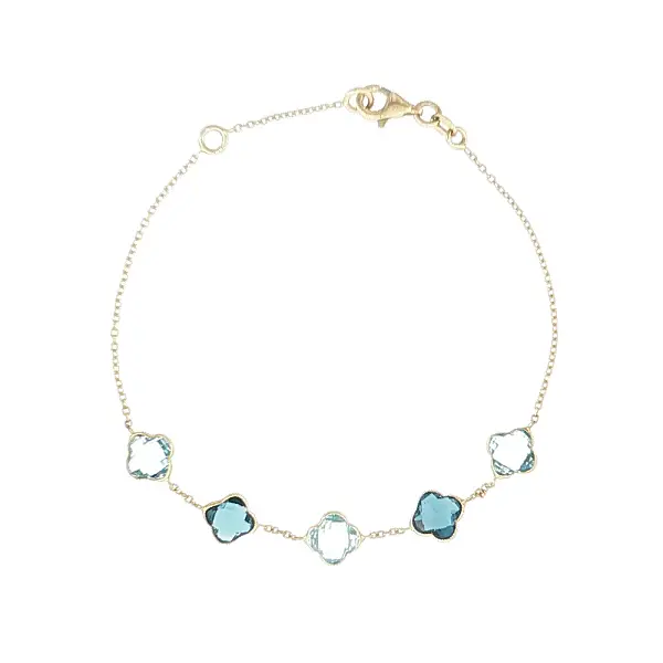 14K Gold Bracelet with Blue Clover-Shaped Stones