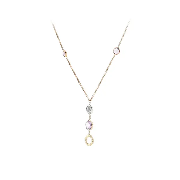 14k Gold Necklace with Purple Stone and Zirconia