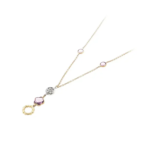 14k Gold Necklace with Purple Stone and Zirconia