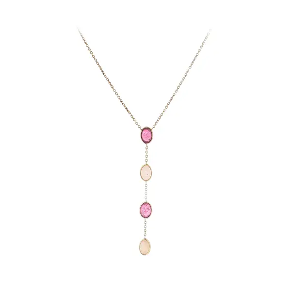 14k Gold Necklace with Pink Stones