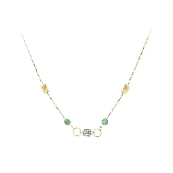 14k Gold Necklace with Green Stones and Zirconia