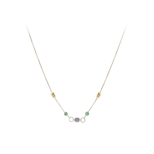 14k Gold Necklace with Green Stones and Zirconia