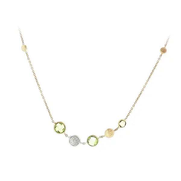 14K Gold Necklace with Green Stones and Zircons