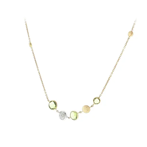 14K Gold Necklace with Green Stones and Zircons