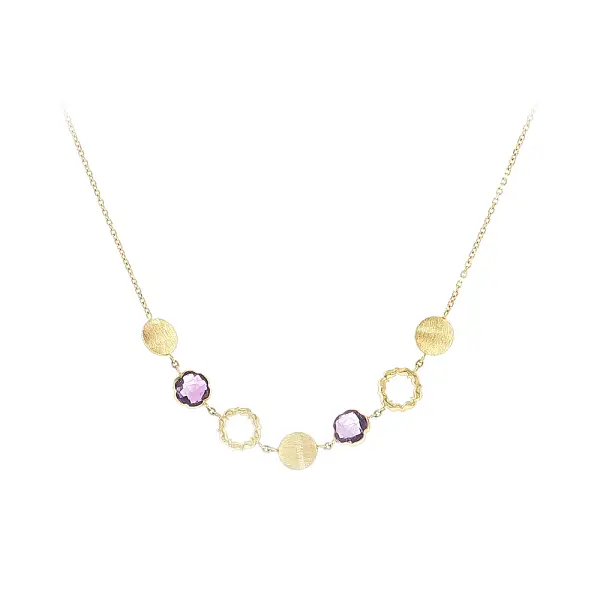 Luxury 14K Gold Necklace with Purple Stones