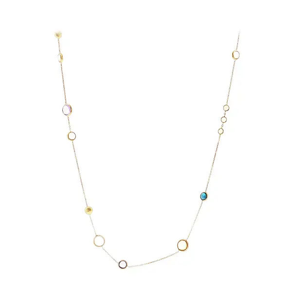 Elegant 14k gold necklace with colorful stones