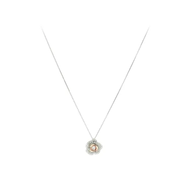 Elegant white gold necklace with a flower pendant and zirconia